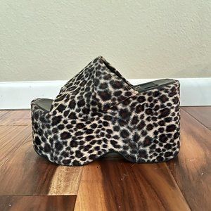 N.Y.L.A vintage leopard print faux fur platform sandals